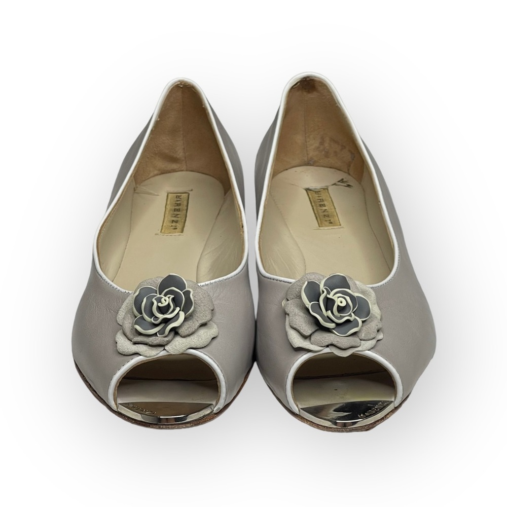 R & Renzi ❁ Mirror Peep Toe Flats with Camellia ❁ Silver Graphite ❁ 38 7.5M 8M ❁ - Picture 8 of 16
